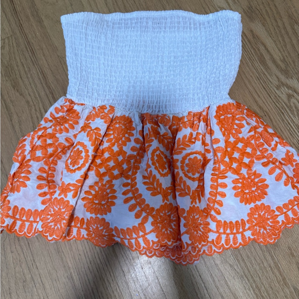 SHEIN White and Orange Smocked Tunic Top